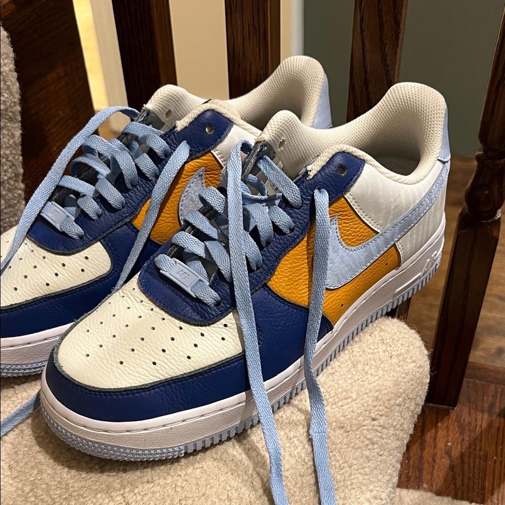 Men’s Custom Air Force 1 Sneakers in Blue, Orange and White Size 8.5